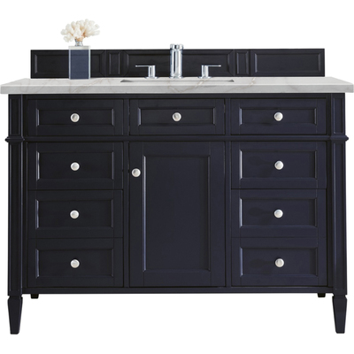 James Martin Brittany 48 inch Single Vanity, Victory Blue w/ 3 CM Victorian Silver Silestone Top w/FreePower Wireless Charger, 840467811944, 650-V48-VBL-FVSL