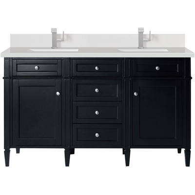 James Martin Brittany 60 inch Double Vanity, Black Onyx w/ Single Hole 3 CM White Zeus Quartz Top & Backsplash, 840108976612, 650-V60D-BKO-1WZ