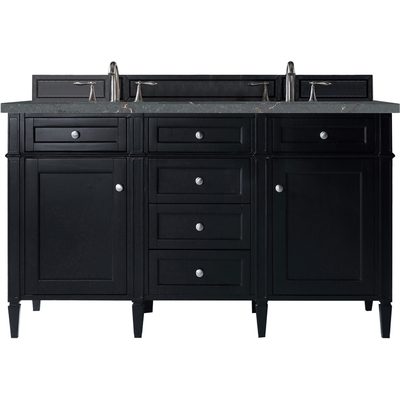 James Martin Brittany 60 inch Double Vanity, Black Onyx w/ 3 CM Parisien Bleu Quartz Top, 840108968228, 650-V60D-BKO-3PBL