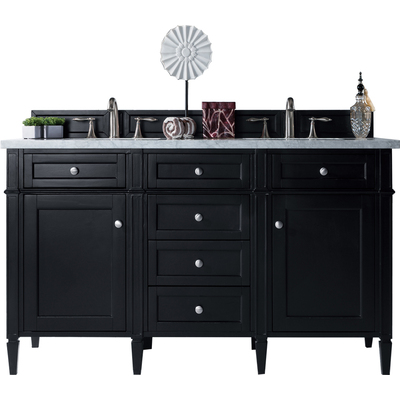 James Martin Brittany 60 inch Double Vanity, Black Onyx w/ 3 CM Eternal Jasmine Pearl Silestone Top w/FreePower Wireless Charger, 840467811951, 650-V60D-BKO-FEJP