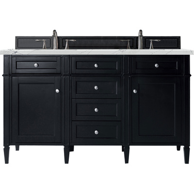 James Martin Brittany 60 inch Double Vanity, Black Onyx w/ 3 CM Ethereal Noctis Silestone Top w/FreePower Wireless Charger, 840467811968, 650-V60D-BKO-FENC