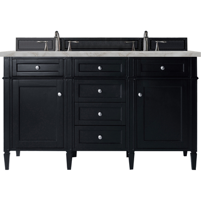 James Martin Brittany 60 inch Double Vanity, Black Onyx w/ 3 CM Victorian Silver Silestone Top w/FreePower Wireless Charger, 840467811982, 650-V60D-BKO-FVSL