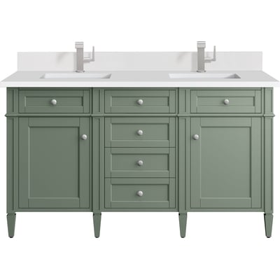 James Martin Brittany 60 inch Double Vanity, Smokey Celadon w/ Single Hole 3 CM White Zeus Top & Backsplash, 840108976650, 650-V60D-SC-1WZ