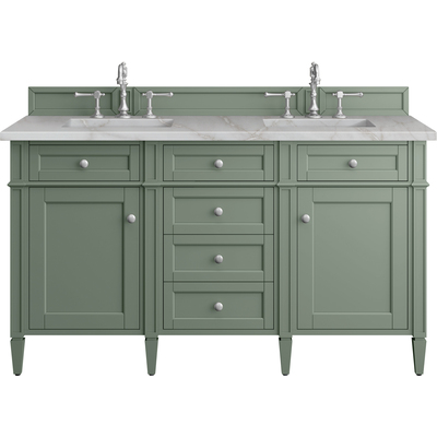 James Martin Brittany 60 inch Double Vanity, Smokey Celadon w/ 3 CM Victorian Silver Top, 840108966644, 650-V60D-SC-3VSL