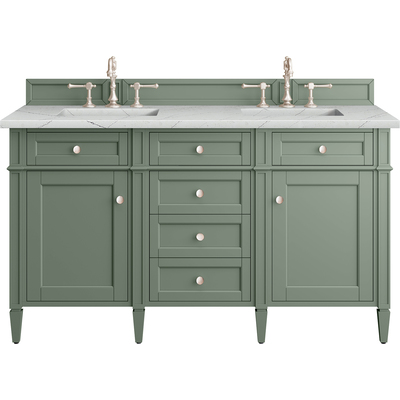 James Martin Brittany 60 inch Double Vanity, Smokey Celadon w/ 3 CM Ethereal Noctis Top w/FreePower Wireless Charger, 840467812088, 650-V60D-SC-FENC