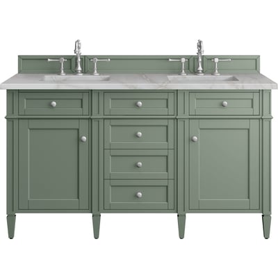 James Martin Brittany 60 inch Double Vanity, Smokey Celadon w/ 3 CM Victorian Silver Top w/FreePower Wireless Charger, 840467812095, 650-V60D-SC-FVSL