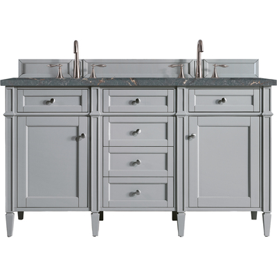 James Martin Brittany 60 inch Double Vanity, Urban Gray w/ 3 CM Parisien Bleu Quartz Top, 840108968266, 650-V60D-UGR-3PBL