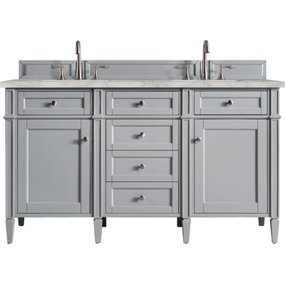 James Martin Brittany 60 inch Double Vanity, Urban Gray w/ 3 CM Victorian Silver Quartz Top, 840108966651, 650-V60D-UGR-3VSL