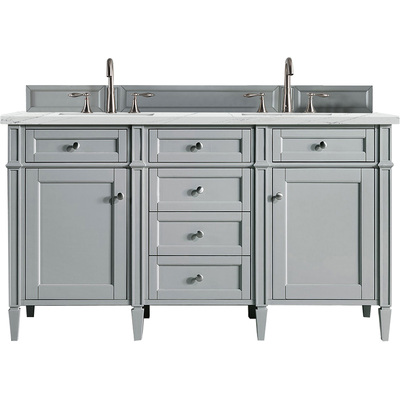 James Martin Brittany 60 inch Double Vanity, Urban Gray w/ 3 CM Ethereal Noctis Silestone Top w/FreePower Wireless Charger, 840467812118, 650-V60D-UGR-FENC