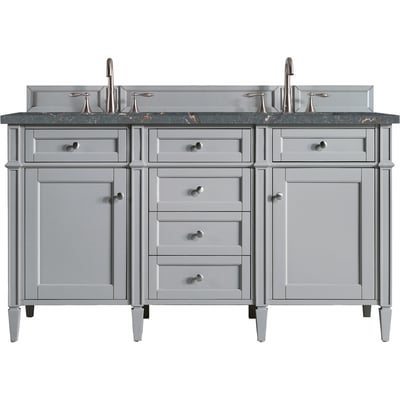 James Martin Brittany 60 inch Double Vanity, Urban Gray w/ 3 CM Parisien Bleu Silestone Top w/FreePower Wireless Charger, 840467812125, 650-V60D-UGR-FPBL