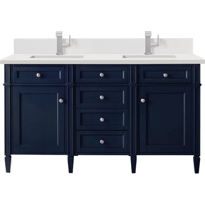James Martin Brittany 60 inch Double Vanity, Victory Bleu w/ Single Hole 3 CM White Zeus Quartz Top & Backsplash, 840108976674, 650-V60D-VBL-1WZ