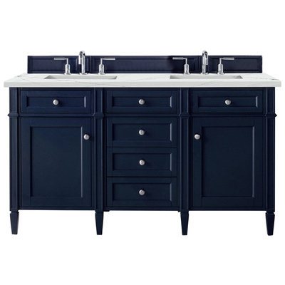 James Martin Bathroom Vanities, Double Sink Vanities, 50-70, Transitional, Blue, With Top and Sink, Victory Blue, Transitional, Ethereal Noctis Quartz, Yellow Poplar, Plywood Panels, Vanity, 840108941016, 650-V60D-VBL-3ENC