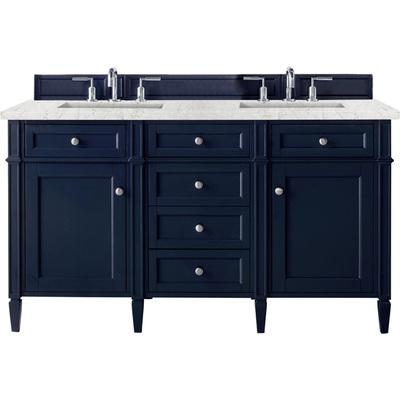 James Martin Brittany 60 inch Double Vanity, Victory Blue w/ 3 CM Eternal Jasmine Pearl Silestone Top w/FreePower Wireless Charger, 840467812149, 650-V60D-VBL-FEJP
