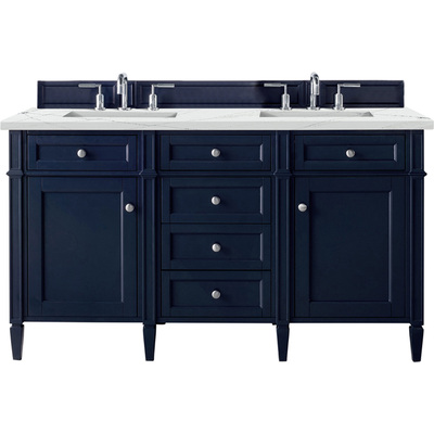 James Martin Brittany 60 inch Double Vanity, Victory Blue w/ 3 CM Ethereal Noctis Silestone Top w/FreePower Wireless Charger, 840467812156, 650-V60D-VBL-FENC