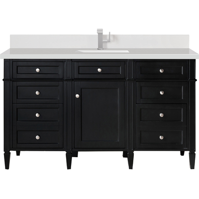 James Martin Brittany 60 inch Single Vanity, Black Onyx w/ Single Hole 3 CM White Zeus Quartz Top & Backsplash, 840108976872, 650-V60S-BKO-1WZ