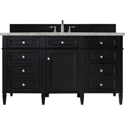 James Martin Brittany 60 inch Single Vanity, Black Onyx w/ 3 CM Victorian Silver Quartz Top, 840108966675, 650-V60S-BKO-3VSL