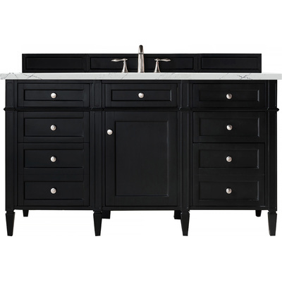 James Martin Brittany 60 inch Single Vanity, Black Onyx, w/ 3 CM Ethereal Noctis Silestone Top w/FreePower Wireless Charger, 840467812187, 650-V60S-BKO-FENC