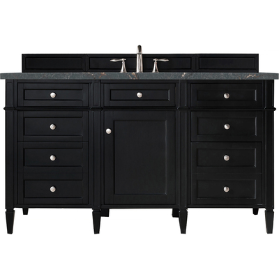 James Martin Brittany 60 inch Single Vanity, Black Onyx w/ 3 CM Parisien Bleu Silestone Top w/FreePower Wireless Charger, 840467812194, 650-V60S-BKO-FPBL