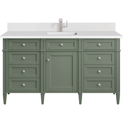 James Martin Brittany 60 inch Single Vanity, Smokey Celadon w/ Single Hole 3 CM White Zeus Top & Backsplash, 840108976919, 650-V60S-SC-1WZ