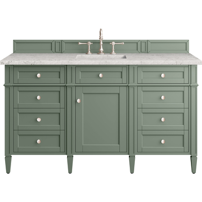 James Martin Brittany 60 inch Single Vanity, Smokey Celadon w/ 3 CM Eternal Jasmine Pearl Top w/FreePower Wireless Charger, 840467812293, 650-V60S-SC-FEJP