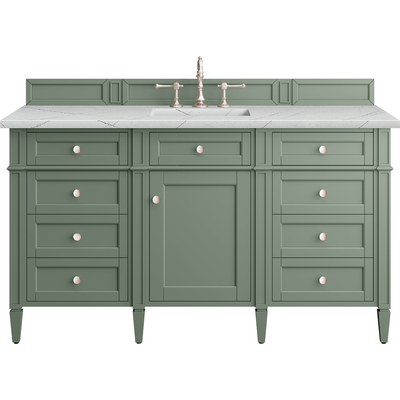 James Martin Brittany 60 inch Single Vanity, Smokey Celadon w/ 3 CM Ethereal Noctis Top w/FreePower Wireless Charger, 840467812309, 650-V60S-SC-FENC