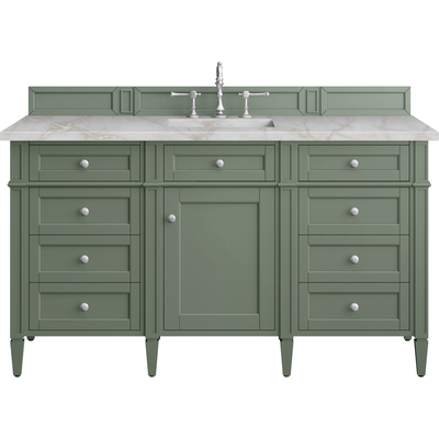 James Martin Brittany 60 inch Single Vanity, Smokey Celadon w/ 3 CM Victorian Silver Top w/FreePower Wireless Charger, 840467812316, 650-V60S-SC-FVSL