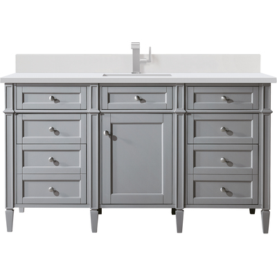 James Martin Brittany 60 inch Single Vanity, Urban Gray w/ Single Hole 3 CM White Zeus Quartz Top & Backsplash, 840108976926, 650-V60S-UGR-1WZ
