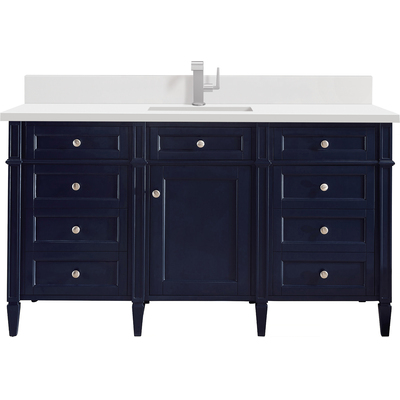 James Martin Brittany 60 inch Single Vanity, Victory Bleu w/ Single Hole 3 CM White Zeus Quartz Top & Backsplash, 840108976933, 650-V60S-VBL-1WZ