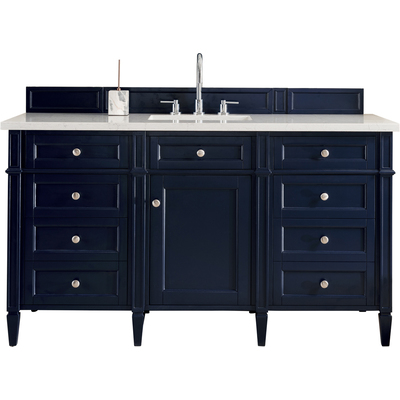 James Martin Brittany 60 inch Single Vanity, Victory Blue w/ 3 CM Eternal Jasmine Pearl Silestone Top w/FreePower Wireless Charger, 840467812361, 650-V60S-VBL-FEJP