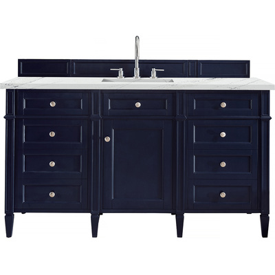James Martin Brittany 60 inch Single Vanity, Victory Blue w/ 3 CM Ethereal Noctis Silestone Top w/FreePower Wireless Charger, 840467812378, 650-V60S-VBL-FENC
