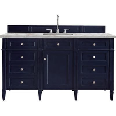 James Martin Brittany 60 inch Single Vanity, Victory Blue w/ 3 CM Victorian Silver Silestone Top w/FreePower Wireless Charger, 840467812385, 650-V60S-VBL-FVSL