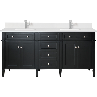 James Martin Brittany 72 inch Double Vanity, Black Onyx w/ Single Hole 3 CM White Zeus Quartz Top & Backsplash, 840108977176, 650-V72-BKO-1WZ
