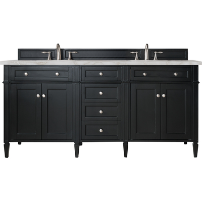 James Martin Brittany 72 inch Double Vanity, Black Onyx w/ 3 CM Victorian Silver Quartz Top, 840108966743, 650-V72-BKO-3VSL