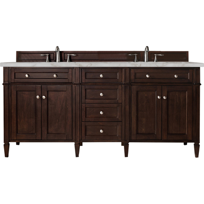 James Martin Brittany 72 inch Double Vanity, Burnished Mahogany w/ 3 CM Victorian Silver Silestone Top w/FreePower Wireless Charger, 840467812460, 650-V72-BNM-FVSL