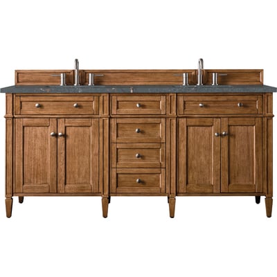 James Martin Brittany 72 inch Double Vanity, Saddle Brown w/ 3 CM Parisien Bleu Quartz Top, 840108968358, 650-V72-SBR-3PBL