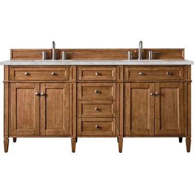 James Martin Brittany 72 inch Double Vanity, Saddle Brown w/ 3 CM Victorian Silver Quartz Top, 840108966774, 650-V72-SBR-3VSL
