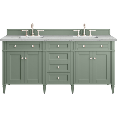 James Martin Brittany 72 inch Double Vanity, Smokey Celadon w/ 3 CM Ethereal Noctis Top w/FreePower Wireless Charger, 840467812521, 650-V72-SC-FENC