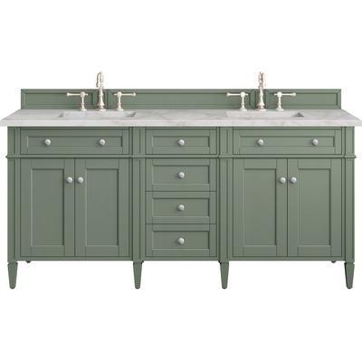 James Martin Brittany 72 inch Double Vanity, Smokey Celadon w/ 3 CM Victorian Silver Top w/FreePower Wireless Charger, 840467812538, 650-V72-SC-FVSL