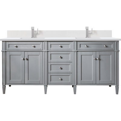 James Martin Brittany 72 inch Double Vanity, Urban Gray w/ Single Hole 3 CM White Zeus Quartz Top & Backsplash, 840108977220, 650-V72-UGR-1WZ