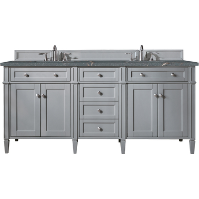 James Martin Brittany 72 inch Double Vanity, Urban Gray w/ 3 CM Parisien Bleu Quartz Top, 840108968365, 650-V72-UGR-3PBL