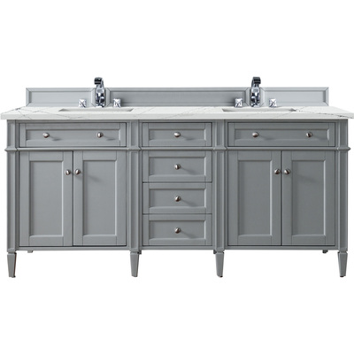 James Martin Brittany 72 inch Double Vanity, Urban Gray w/ 3 CM Ethereal Noctis Silestone Top w/FreePower Wireless Charger, 840467812552, 650-V72-UGR-FENC