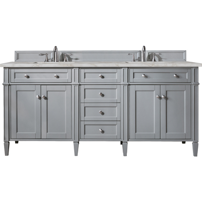 James Martin Brittany 72 inch Double Vanity, Urban Gray w/ 3 CM Victorian Silver Silestone Top w/FreePower Wireless Charger, 840467812576, 650-V72-UGR-FVSL