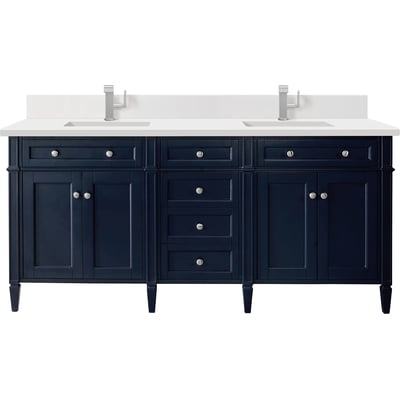 James Martin Brittany 72 inch Double Vanity, Victory Bleu w/ Single Hole 3 CM White Zeus Quartz Top & Backsplash, 840108977237, 650-V72-VBL-1WZ