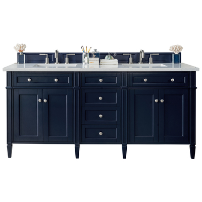 James Martin Bathroom Vanities, Double Sink Vanities, 70-90, Transitional, Blue, With Top and Sink, Victory Blue, Transitional, Carrara Marble, Yellow Poplar, Plywood Panels, Vanity, 846871093808, 650-V72-VBL-3CAR