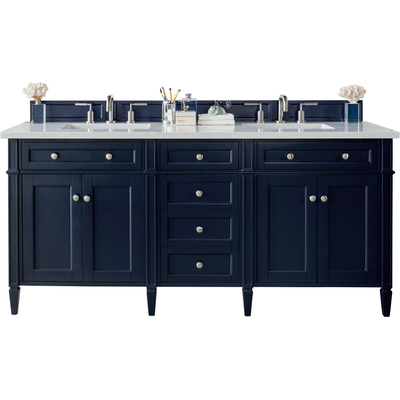 James Martin Brittany 72 inch Double Vanity, Victory Blue w/ 3 CM Eternal Jasmine Pearl Silestone Top w/FreePower Wireless Charger, 840467812583, 650-V72-VBL-FEJP
