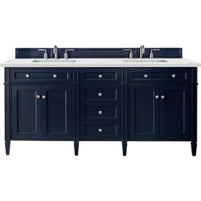 James Martin Brittany 72 inch Double Vanity, Victory Blue w/ 3 CM Ethereal Noctis Silestone Top w/FreePower Wireless Charger, 840467812590, 650-V72-VBL-FENC