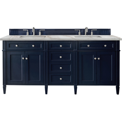 James Martin Brittany 72 inch Double Vanity, Victory Blue w/ 3 CM Victorian Silver Silestone Top w/FreePower Wireless Charger, 840467812606, 650-V72-VBL-FVSL