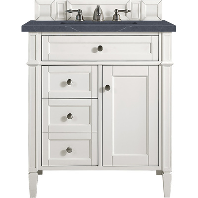 James Martin Brittany 30 inch Single Vanity, Bright White, w/ 3 CM Charcoal Soapstone Quartz Top, 840108962776, 655-V30-BW-3CSP