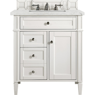 James Martin Brittany 30 inch Single Vanity, Bright White, w/ 3 CM Eternal Jasmine Pearl Quartz Top, 840108962783, 655-V30-BW-3EJP