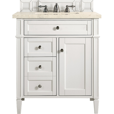 James Martin Brittany 30 inch Single Vanity, Bright White, w/ 3 CM Eternal Marfil Quartz Top, 840108962790, 655-V30-BW-3EMR